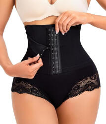 Bafully Chilot modelator dama Bafully, Negru, Talie inalta, Control abdomen, Efect push-up fesier, Dantela eleganta, Fara rulare, Marime XXL