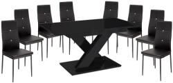 Proda Maasix BKG Magasfényű Fekete 8 személyes étkezőszett Fekete Elvira székekkel N