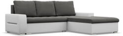 Greensite Toronto sarokkanapé, 2 ágyneműtartóval, bársony + műbőr, jobboldali, szürke - fehér - primbutor