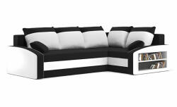 Greensite Grande sarokkanapé polcokkal , polc a jobb karfaban, jobboldali, szövet anyag, bonell töltet, fekete - fehér - primbutor