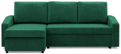 Greensite Zeus sarokkanapé, 2 ágyneműtartóval, döntött kartámasz, bársony, univerzális oldal, hab töltet, zöld