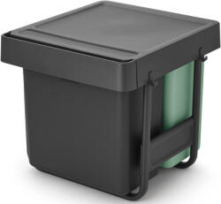 Brabantia Sort & Go beépített konyhai szemetes fix fedővel, kihúzható, 10+10+20L, sötétszürke és jáde zöld (232541)