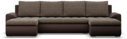 Greensite Tokio U alakú sarokkanapé, 3 ágyneműtartóval, fonott + műbőr, univerzális oldal, barna - primbutor
