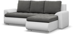 Greensite Tokio sarokkanapé, 2 ágyneműtartóval, bársony + műbőr, jobboldali, szürke - fehér - primbutor
