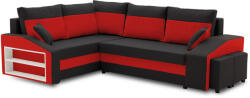Greensite Grande sarokkanapé polcokkal és puffokkal , polc a bal karfaban puffok a jobb karfaban, baloldali, szövet anyag, bonell töltet, fekete - piros