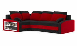 Greensite Grande sarokkanapé polcokkal , polc a bal karfaban, baloldali, szövet anyag, bonell töltet, fekete - piros - primbutor