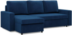 Greensite Zeus sarokkanapé, 2 ágyneműtartóval, egyenes kartámasz, bársony, univerzális oldal, hab töltet, kék - primbutor