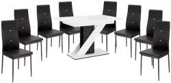 Proda Maasix WGBS Magasfényű Fehér-Fekete 8 személyes étkezőszett Fekete Elvira székekkel N