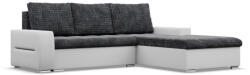 Greensite Toronto sarokkanapé, 2 ágyneműtartóval, fonott + műbőr, jobboldali, sötétszürke - fehér - primbutor