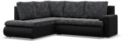 Greensite Tokio sarokkanapé, L alakú háttámlával, 2 ágyneműtartóval, fonott + műbőr, baloldali, szürke - fekete