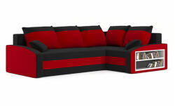 Greensite Grande sarokkanapé polcokkal , polc a jobb karfaban, jobboldali, szövet anyag, bonell töltet, fekete - piros