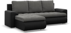 Greensite Tokio sarokkanapé, 2 ágyneműtartóval, bársony + műbőr, baloldali, szürke - fekete