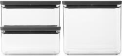 Brabantia tárolóedény készlet, 3db-os, 2x1, 5L/1x3, 5L, halmozható, légmentesen záró fedő, sötétszürke (230783)