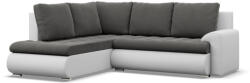 Greensite Tokio sarokkanapé, L alakú háttámlával, 2 ágyneműtartóval, bársony + műbőr, baloldali, szürke - fehér - primbutor