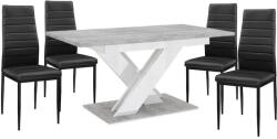 Proda Maasix SWTG Magasfényű Fehér - Beton 4 személyes étkezőszett Fekete Coleta székekkel N