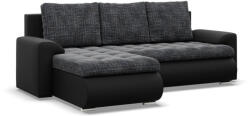 Greensite Tokio sarokkanapé, 2 ágyneműtartóval, fonott + műbőr, baloldali, szürke - fekete - primbutor