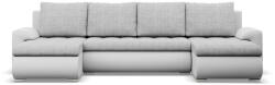 Greensite Tokio U alakú sarokkanapé, 3 ágyneműtartóval, fonott + műbőr, univerzális oldal, szürke - fehér