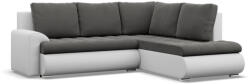 Greensite Tokio sarokkanapé, L alakú háttámlával, 2 ágyneműtartóval, bársony + műbőr, jobboldali, szürke - fehér