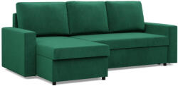 Greensite Zeus sarokkanapé, 2 ágyneműtartóval, egyenes kartámasz, bársony, univerzális oldal, hab töltet, zöld - primbutor