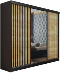  Malani 200 Tolóajtós Szekrény 200cm, Grafit-Arany Tölgy (szafa MALANI 200 - grafit + craft zloty 200x205x59 cm) - primbutor