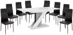 Proda Maasix WGS Szürke-Magasfényű Fehér Z 8 személyes étkezőszett Fekete Elvira székekkel N