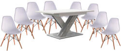 Proda Maasix WTS Magasfényű Fehér-Szürke X 8 személyes étkezőszett Fehér Didier székekkel N