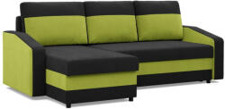 Greensite Hewlet sarokkanapé, 2 ágyneműtartóval, szövet anyag, univerzális oldal, hab töltet, fekete - zöld - primbutor