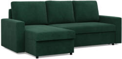 Greensite Zeus sarokkanapé, 2 ágyneműtartóval, egyenes kartámasz, kordbársony, univerzális oldal, hab töltet, zöld - primbutor