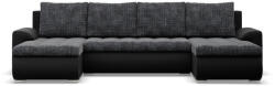 Greensite Tokio U alakú sarokkanapé, 3 ágyneműtartóval, fonott + műbőr, univerzális oldal, szürke - fekete