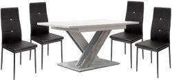 Proda Maasix WTS Magasfényű Fehér-Szürke X 4 személyes étkezőszett Fekete Elvira székekkel N