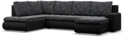 Greensite Tokio U sarokkanapé, 3 ágyneműtartóval, fonott + műbőr, baloldali, szürke - fekete