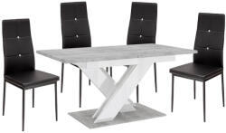 Proda Maasix SWTG Magasfényű Fehér - Beton 4 személyes étkezőszett Fekete Elvira székekkel N