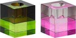 Hübsch Sfeșnice Block pentru lumânări clasice, maro-verde și gri-roz, 2 buc (382001)