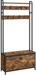 VASAGLE Fogas cipőtárolóval, előszobafal padokkal, 85x30x180cm, rusztikus barna és fekete (HSR405B01) - tutihome
