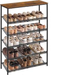 VASAGLE cipőtartó állvány, 6 szintes, 28x75x114 cm, barna-fekete (LBS044KD01)
