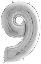  Héliumos fólia lufi, 9-es szám, 65 cm, ezüst (03027)