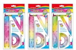 Keyroad Vonalzókészlet, 20 cm, flexibilis vonalzó, szögmérő, derékszög vonalzó, 3 db/bliszter Flex Draw vegyes színek (KEYROAD_38548) (KEYROAD_38548)