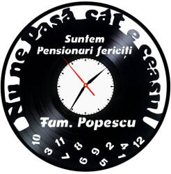  Ceas de perete din disc de vinil, Model Pensionari Fericiti Personalizabil, Negru, 30 cm