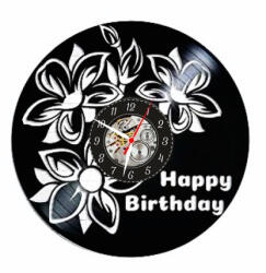  Ceas de perete din disc de vinil, Model Happy Birthday, Negru, 30 cm