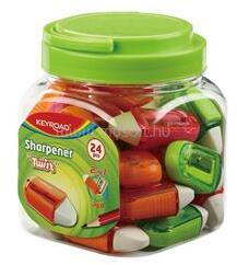 Keyroad Hegyező, 1 lyukú, radírral, 24 db/display, Twist, vegyes színek (KEYROAD_54293) (KEYROAD_54293)