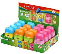 Keyroad Hegyező, 2 lyukú, radírral, 16 db/display, 2in1, vegyes színek (KEYROAD_54331) (KEYROAD_54331)