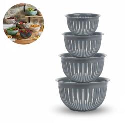 Salestore. ro 4 db strapabíró műanyag tál Salestore. ro® salátákhoz, gyümölcsökhöz és főtt ételekhez, 0.45 /1.6 /3.6 /5.6 L, BPA-mentes, sötétszürke (110234)