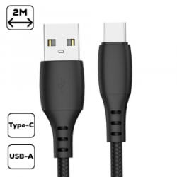 Cellect USB-A - USB-C szövet borítású adatkábel 2m fekete (MDCU-TEXT-TYPEC2-BK) (MDCU-TEXT-TYPEC2-BK)