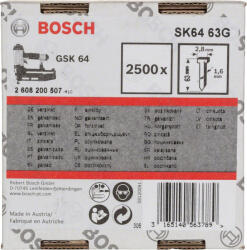 Bosch Fejnélküli Szegek, Horganyzott 1, 6 X 2, 8 X 63 mm (2500 Db)