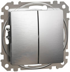 Schneider Electric SDD170108U kettős váltóérintkezős kapcsoló (106+6), szálcsiszolt alumínium burkolattal, rugós bekötés, kerét nélkül, süllyesztett, 10A 250V IP20 (Sedna Design / Elements) (SDD170108U)