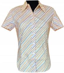  Női Blúz Rövid Ujjú Ing Bézs Kék Vonalak L 40 MODELL: 127F