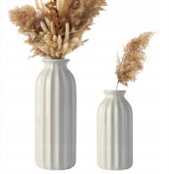  Kerámia váza szett 2 db-os bordázott Boho stílus fehér (B0DHXLYNWH)