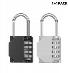  2 db-os, 4 számjegyű kombinációs zár, fekete és ezüst színben (K-05)