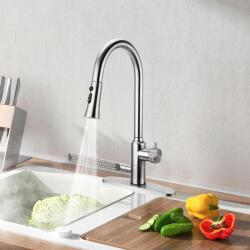  Konyhai csaptelep Csaptelep 4in1 kihúzható kifolyócsővel 360° Rozsdamentes acél Ezüst (B0CXPWKK2J)