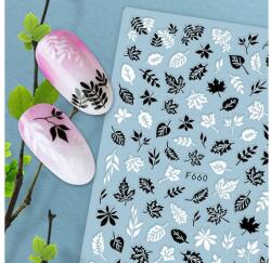  Körömmatrica - F660 falevél fekete-fehér